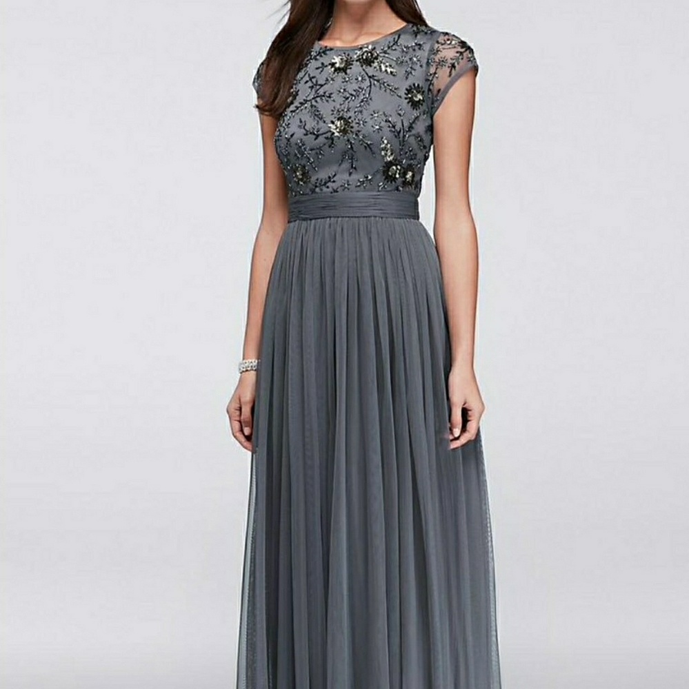 David's Bridal Beaded Prom Dress with Tulle Skirt